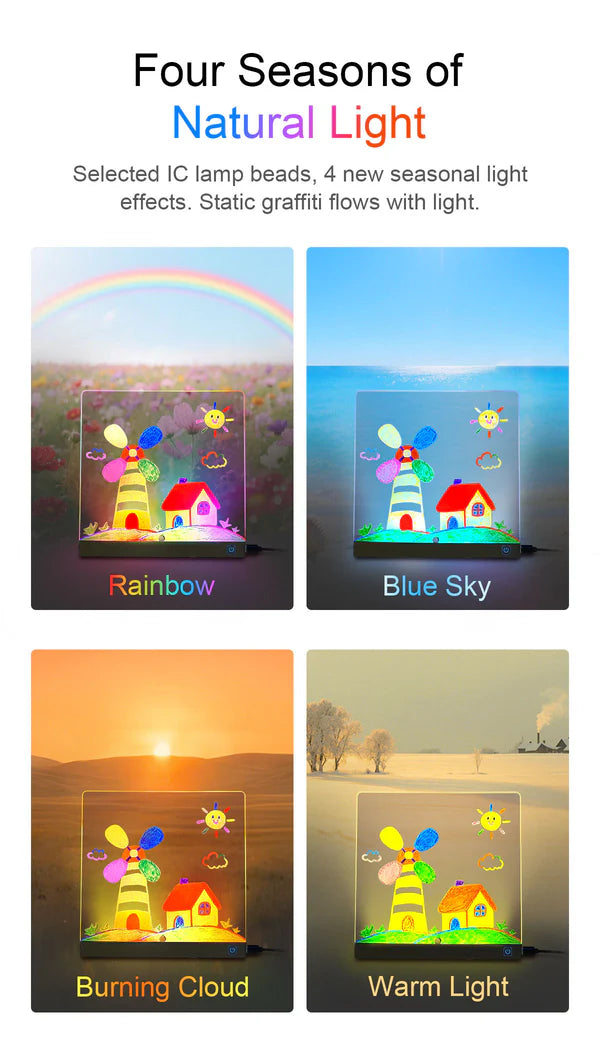 4-Color LED Acrylic Drawing Night Light – USB Erasable Creative Lamp for Kids